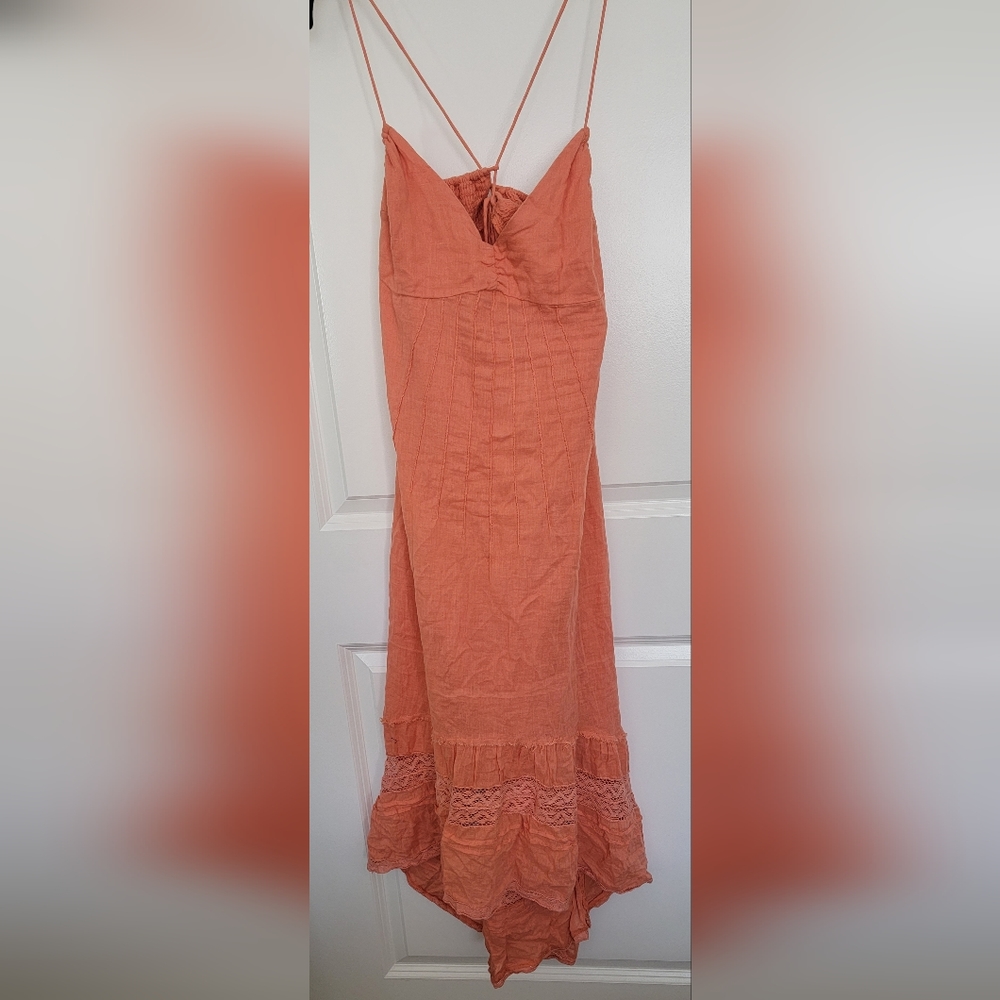 Peach high low sundress, Large, Cotton
